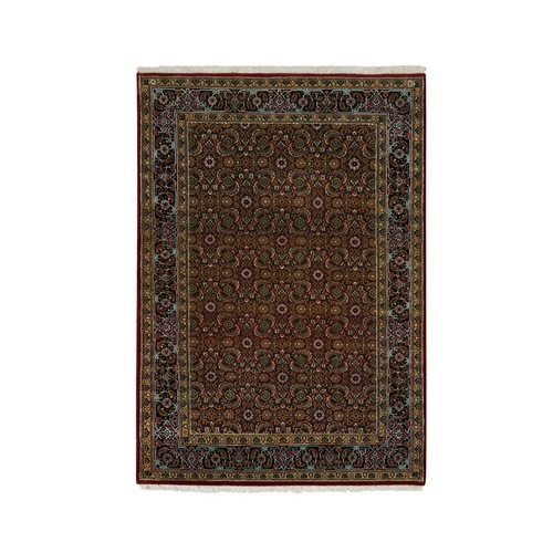 Mahogany Red and Brewers Blue, Thick and Plush, Pure Wool, Herati All Over Fish Design, 250 KPSI, Hand Knotted, Oriental Rug