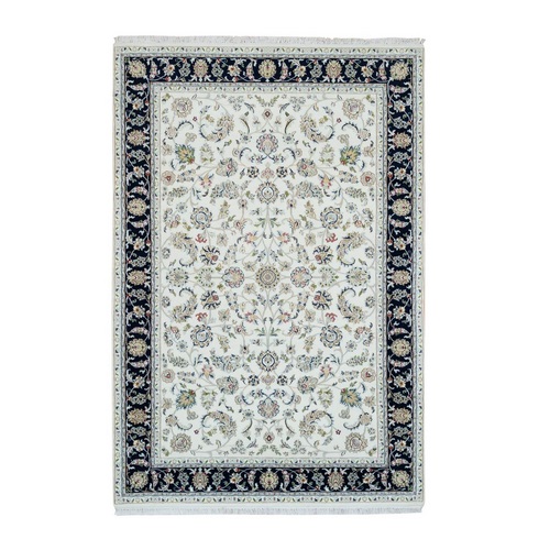 Powder White, Nain with All Over Flower Design, 250 KPSI, Organic Wool, Hand Knotted, Oriental Rug