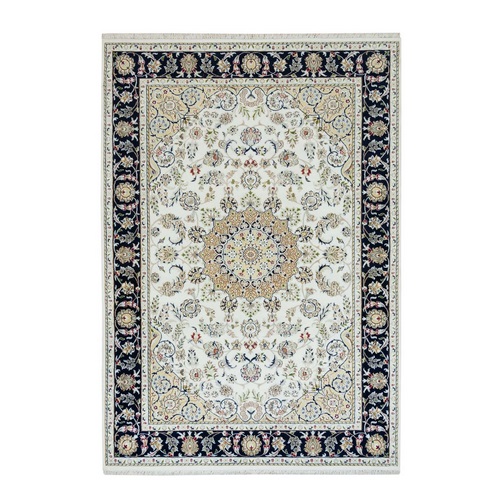Powder White, Nain with All Over Flower Design, 250 KPSI, Extra Soft Wool, Hand Knotted, Oriental Rug