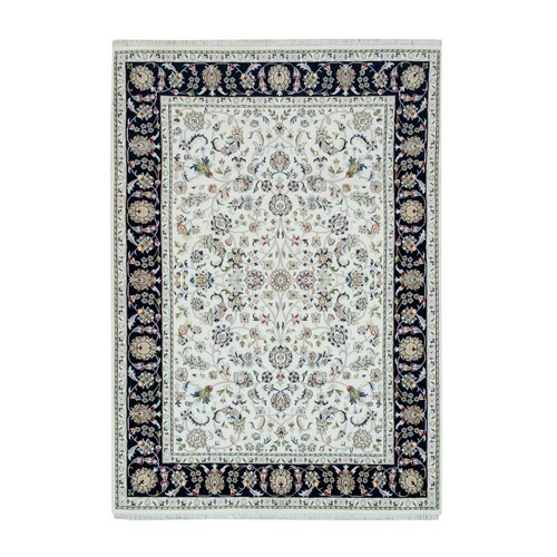 Powder White, Nain with All Over Flower Design, 250 KPSI, Soft Wool, Hand Knotted, Oriental Rug
