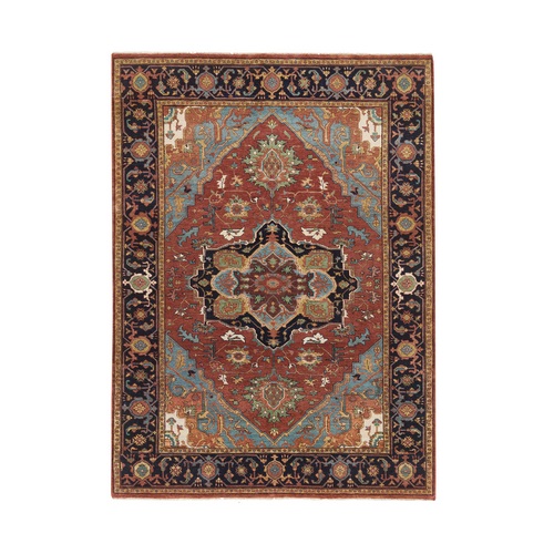 Terracotta Red, Hand Knotted Antiqued Fine Heriz Re-Creation, Natural Dyes Densely Woven, 100% Wool, Oriental Rug