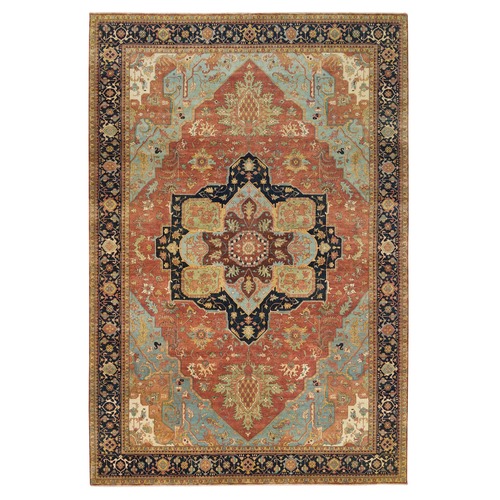 Terracotta Red, Antiqued Fine Heriz Re-Creation, Natural Dyes Densely Woven, Natural Wool Hand Knotted, Oversized Oriental Rug