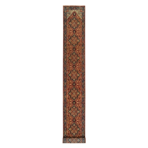 Terracotta Red, Antiqued Fine Heriz Re-Creation, Natural Dyes, Dense Weave, Hand Knotted, Pure Wool, XL Runner Oriental 