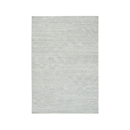 Ivory and Light Grey, Modern Pattern, Hand Spun Undyed Natural Wool, Hand Knotted, Oriental Rug