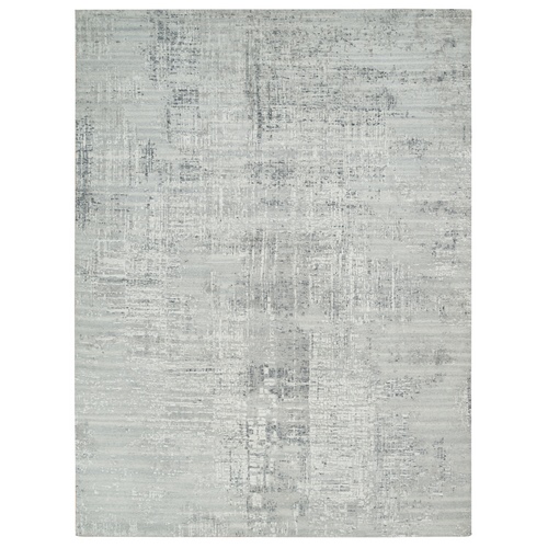 Light Gray, Hand Spun Undyed Natural Wool, Modern Design, Hand Knotted, Oriental Rug