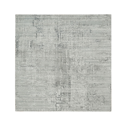 Light Gray, Hand Knotted, Hand Spun Undyed Natural Wool, Soft pile, Modern Design, Square Oriental Rug