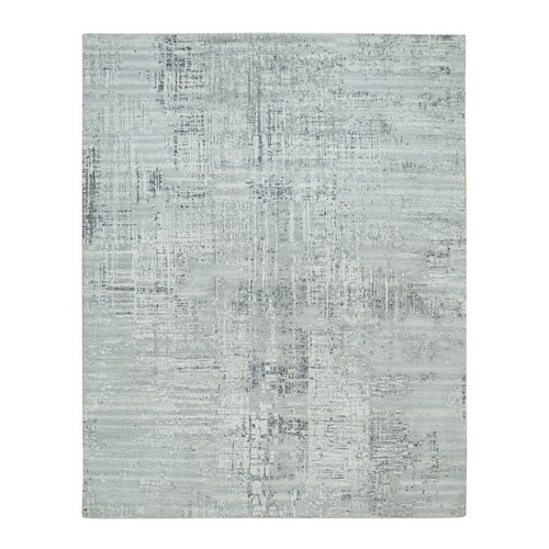 Light Gray, Hand Knotted, Modern Design, Hand Spun Undyed Natural Wool, Oriental Rug