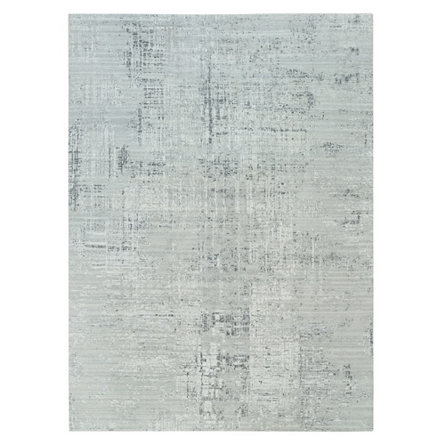 Light Gray, Modern Design, Hand Knotted, Hand Spun Undyed Natural Wool, Oriental Rug