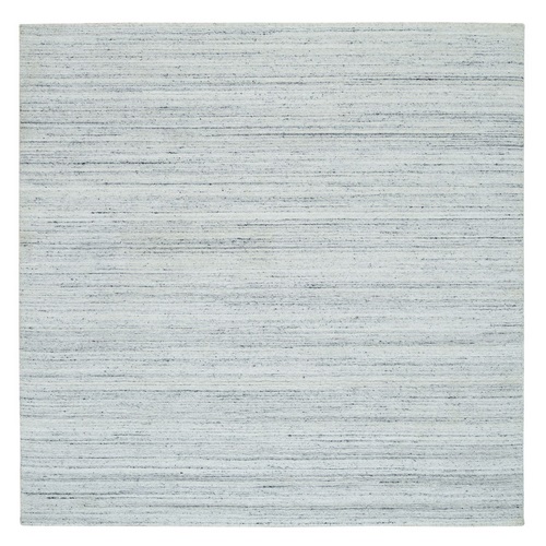 Ash Gray, Modern Striae Design, Tone on tone, Soft Pile, Natural Wool, Hand Loomed, Square Oriental 