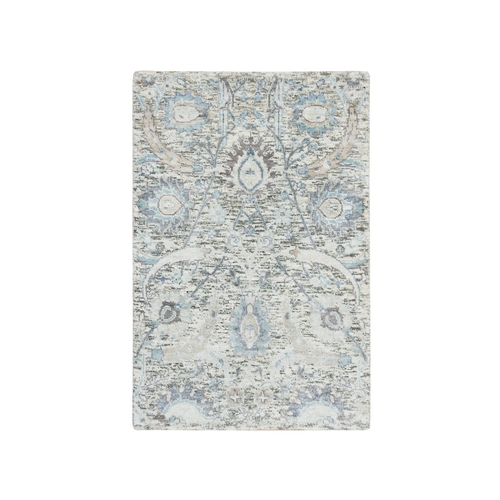 Ivory, Sickle Leaf Design, Plush and Lush Pile, Silk With Textured Wool, Dense Weave, Hand Knotted, Oriental Rug