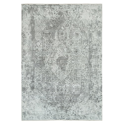 Gainsboro, Hand Knotted, Wool and Silk, Broken and Erased Persian Design, Oriental Rug