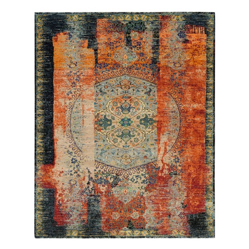 Metallic Orange, Ancient Ottoman Erased Design, Ghazni Wool, Hand Knotted, Oriental Rug