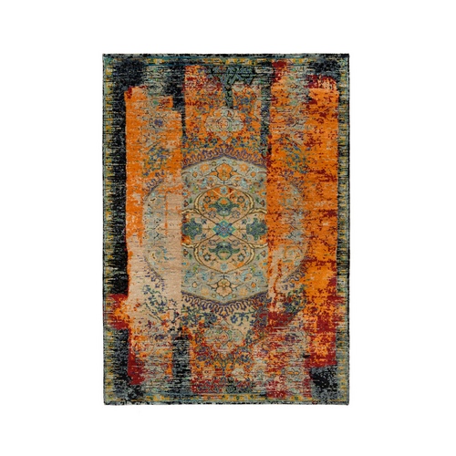 Metallic Orange, Ancient Ottoman Erased Design, Ghazni Wool, Hand Knotted, Oriental Rug