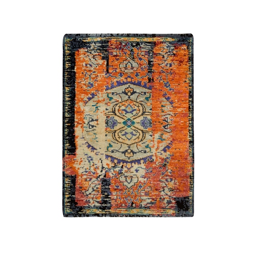 Metallic Orange, Hand Knotted, Ancient Ottoman Erased Design, Ghazni Wool, Mat Oriental 