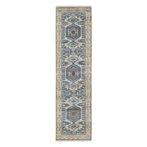 Ivory Soft Tones, Extra Soft Wool, Hand Knotted Reimagined Persian Viss Design, Soft & Vibrant Pile, Runner, Oriental Rug