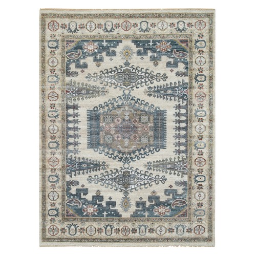 Ivory, Reimagined Persian Viss Design, Soft Pile, Natural Dyes, 100% Wool, Hand Knotted, Oriental Rug