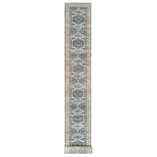 Floral White, Extra Soft Wool, Hand Knotted, Thick and Plush, Reimagined Persian Viss Design, Tone on Tone, Natural Dyes, XL Runner, Oriental 