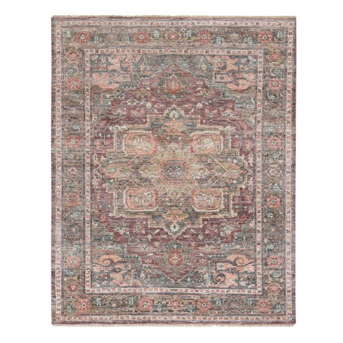 Rosewood Red and Owl Gray, Hand Knotted, Heriz Revival, Extra Soft Wool, Soft to the Touch Pile, Oriental Rug 