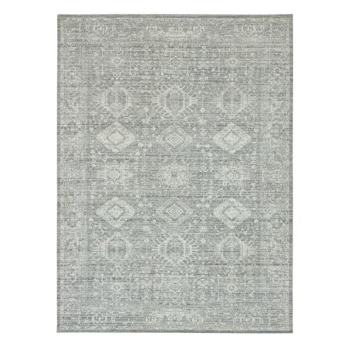 Cloudy Gray, Karajeh Persian Design, 100% Wool, Hand Loomed, Oriental Rug