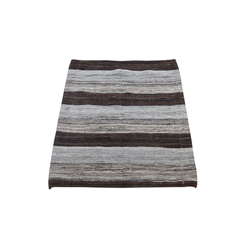 Dark Brown Striped Design Flat Weave Afghan Kilim Hand Woven Mat Oriental Rug