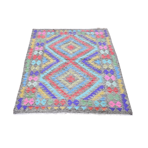 Colorful Geometric Design Natural Wool Reversible Flat Weave Afghan Kilim Hand Woven Oriental 