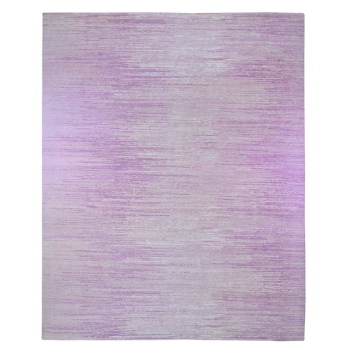 Oversized Pink Thick and Plush Organic Wool Horizontal Ombre Design Hand Knotted Oriental Rug