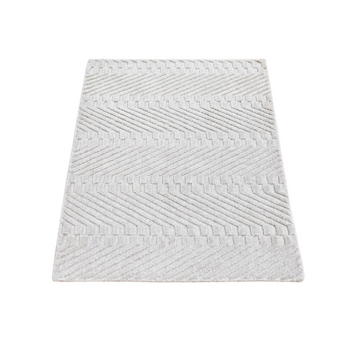 Ivory Tone on Tone Hand Loomed Repetitive Squared Design Mat Wool and Silk Oriental 