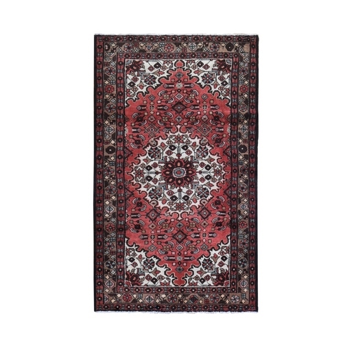 Red Vintage Persian Hamadan with Flower Design Full Pile Clean Hand Knotted Pure Wool Oriental 