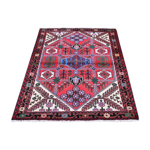 Red Vintage Persian Hamadan Excellent Condition Tribal Design Pure Wool Hand Knotted Oriental 