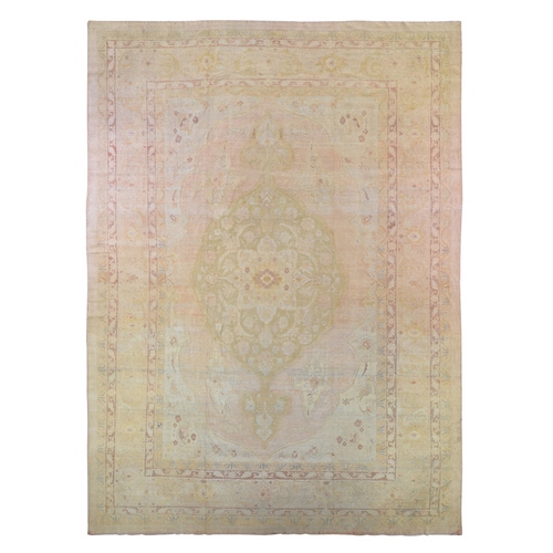 Beige Oversized Antique Agra Good Condition Soft Colors Even Wear Pure Wool Hand Knotted Oriental Rug