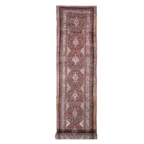 Brown Antique Persian Serab XL and Wide Camel Hair Runner Full Pile Good Condition Pure Wool Hand Knotted Oriental Rug
