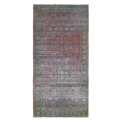 Hand Knotted Pink Antique Turkish Sivas Worn and Distressed, Clean Pure Wool Long and Narrow Gallery Size Oriental 