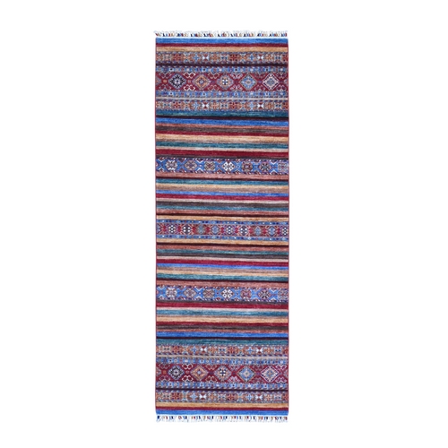 Red Super Kazak Khorjin Design with Colorful Tassels Pure Wool Hand Knotted Wide Runner Oriental 