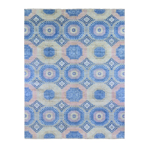 Denim Blue Mamluk Repetitive Design with Pastel Colors Hand Knotted Pure Wool Oriental 