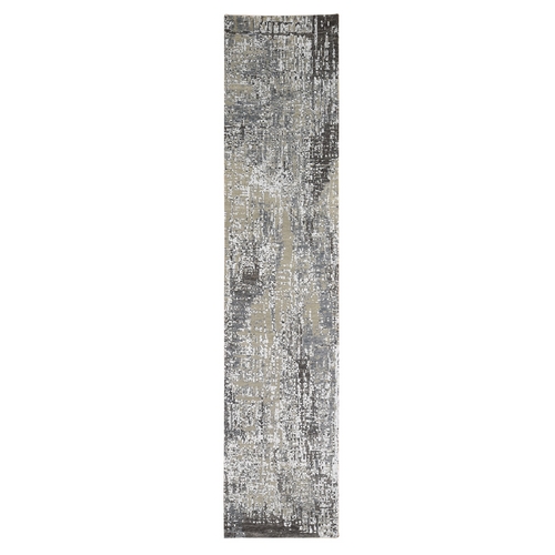 Gray Persian Knot with Abstract Design Wool Denser Weave Hand Knotted Runner Oriental Rug