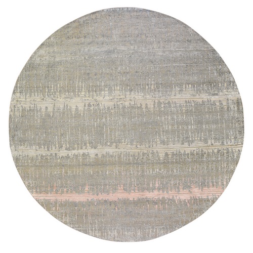Cardiac Design with Pastel Colors Round Textured Wool and Pure Silk Hand Knotted Oriental Rug