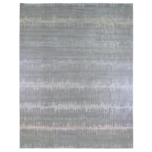 Oversized Cardiac Design with Pastel Colors Textured Wool and Pure Silk Hand Knotted Oriental Rug