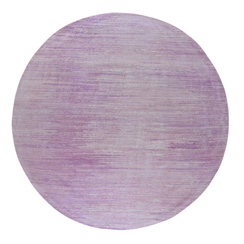 Pink Zero Pile Organic Wool Only Horizontal Ombre Design Hand Knotted Round Oriental Rug