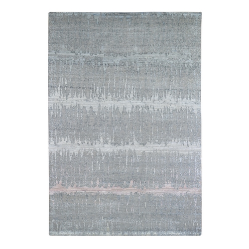 Cardiac Design with Pastel Colors Textured Wool and Pure Silk Hand Knotted Oriental Rug