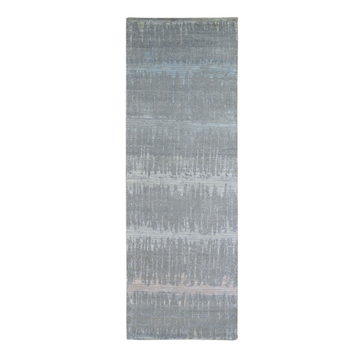 Hand Knotted Cardiac Design with Pastel Colors Textured Wool and Pure Silk Wide Runner Oriental Rug Hand Knotted Cardiac Design with Pastel Colors Textured Wool and Pure Silk Wide Runner Oriental Rug