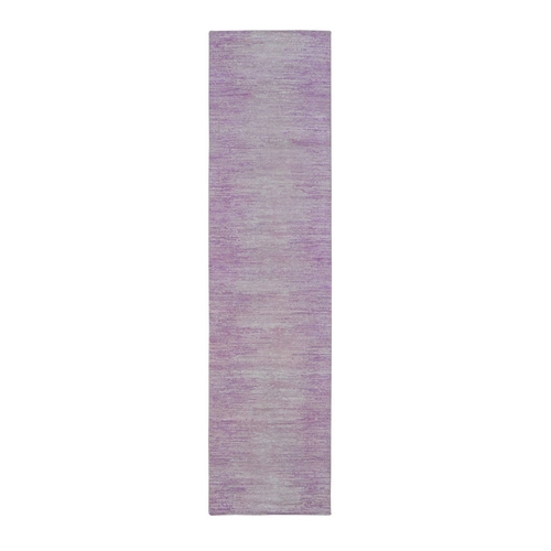 Pink Thick and Plush Organic Wool Only Horizontal Ombre Design Hand Knotted Wide Runner Oriental 