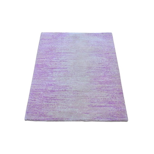 Thick and Plush Pure Wool Only Horizontal Ombre Design Pink with Touches of Ivory Hand Knotted Mat Oriental Rug