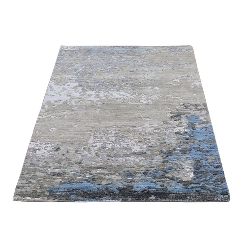 Abstract Design Wool and Silk Hi-Low Pile Gray Denser Weave Hand Knotted Scatter Size Oriental 
