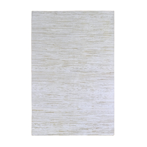 Hi-Low Pile Tone on Tone Gabbeh Design Ivory Silk with Textured Wool Hand Knotted Oriental Rug