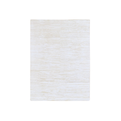 Ivory Silk with Textured Wool Tone on Tone Gabbeh Design Hand Knotted Hi-Low Pile Oriental Rug