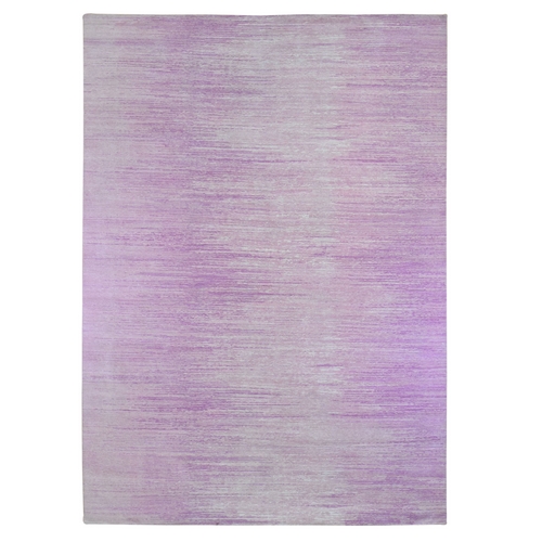 Thick and Plush Pure Wool Only Horizontal Ombre Design Pink with Touches of Ivory Hand Knotted Oriental Rug