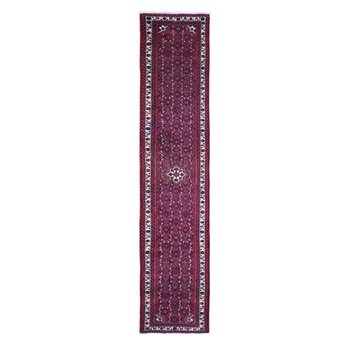 Hand Knotted Red Vintage Persian Hamadan Hussainabad Natural Wool Runner Oriental 