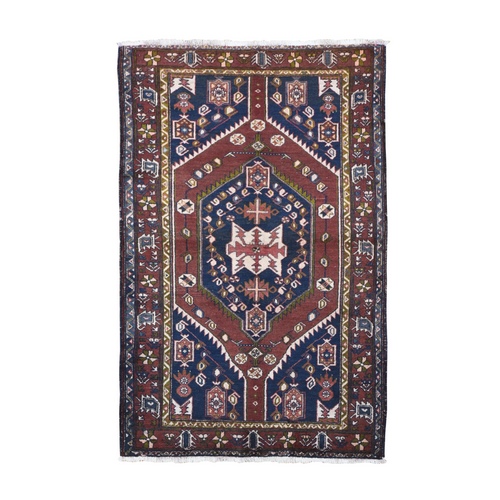 Vintage Persian Hamadan Brown Excellent Condition Tribal Weaving Natural Wool Hand Knotted Clean Oriental 