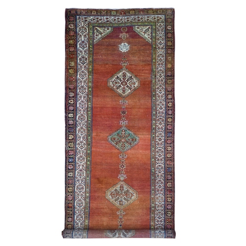 Brick Red Antique North West Persian Wide Gallery Size Runner, Dated 1876 Even Wear Pure Wool Abrush Hand Knotted Clean Oriental 