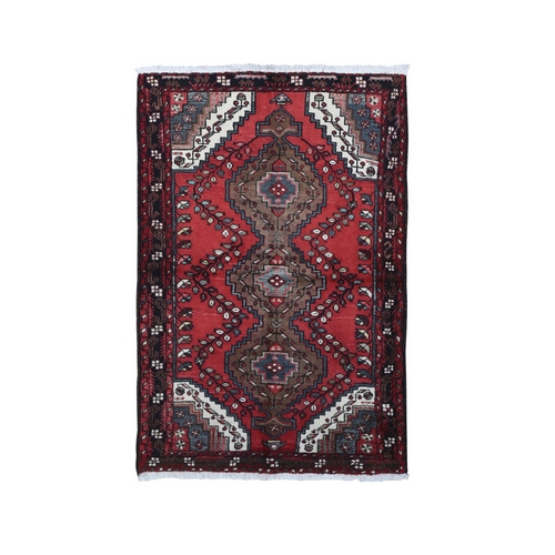 Vintage Persian Hamadan with Triple Medallion Design Organic Wool Hand Knotted Clean Oriental 